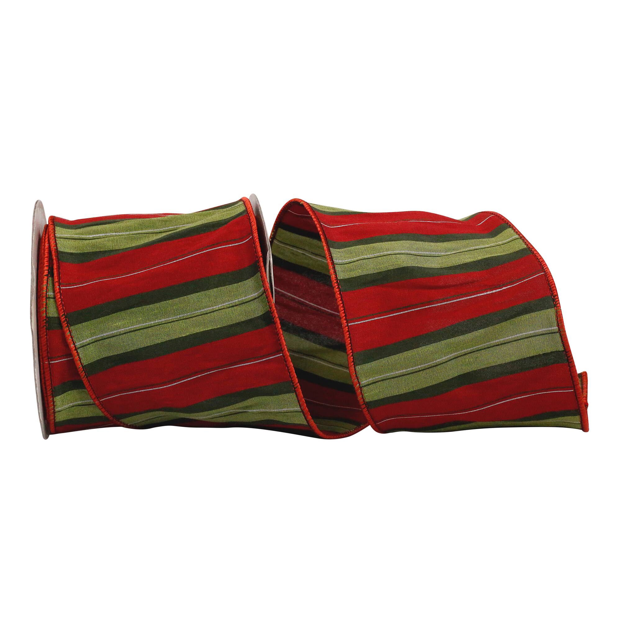 JAM Paper 4" x 10yd. Multicolor Wired Holiday Stripe Dupioni Ribbon